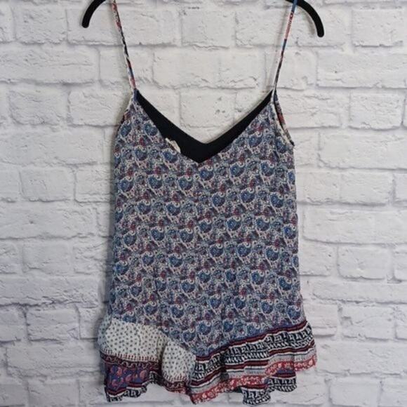 Zara SM Paisley Ruffled Layered Tank‎ Small S Red Blue White - Picture 4 of 5